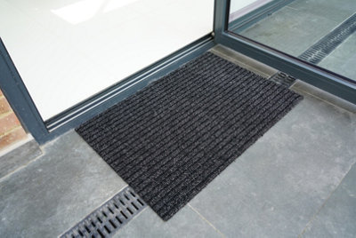 Non Slip Coir Style Heavy Duty Rubber Back Door Mats Anthracite 50x80