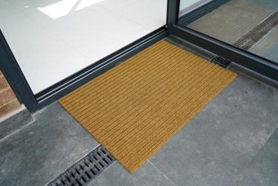 Non Slip Coir Style Heavy Duty Rubber Back Door Mats Beige 50x80 cm