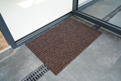 Non Slip Coir Style Heavy Duty Rubber Back Door Mats Brown 50x80 cm