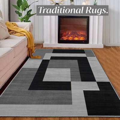 Non Slip Large Traditional Rugs Area Black Rug Living Room Bedroom Floor Carpets