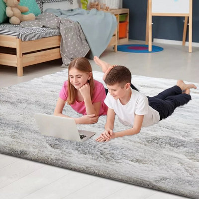 Non Slip Shaggy Fluffy Area Rug Large Living Room Bedroom Tye Dye Light ...