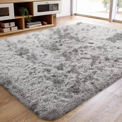 Non Slip Shaggy Fluffy Rug Soft Large Tye Dye Grey Area Rugs Livingroom ...