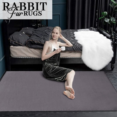 Non Slip Soft Fluffy Rugs Large Grey Rabbit Fur Rug Livingroom Bedroom Carpets