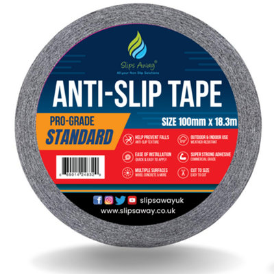 Non Slip Tape Roll Pro Standard Grade -Indoor/Outdoor Use by Slips Away - Black 100mm x 18m