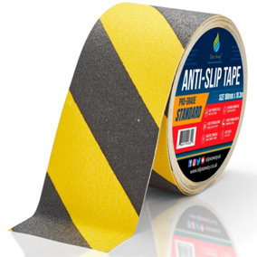 Non Slip Tape Roll Pro Standard Grade -Indoor/Outdoor Use by Slips Away - Hazard Yellow Black 100mm x 18m