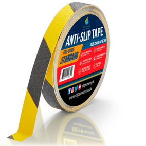 Non Slip Tape Roll Pro Standard Grade -Indoor/Outdoor Use by Slips Away - Yellow/Black Hazard 25mm x 18.3
