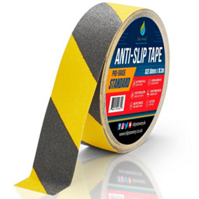 Non Slip Tape Roll Pro Standard Grade -Indoor/Outdoor Use by Slips Away - Yellow/Black  Hazard 50mm x 18m