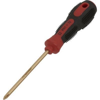 Non-Sparking Phillips Screwdriver - Number 1 x 75mm - Soft Grip Handle - Die Forged