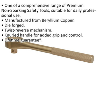 Non-Sparking Ratchet Wrench - 1/2" Sq Drive - Twist Reverse - Beryllium Copper