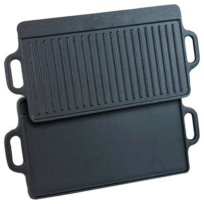 Non-Stick Cast Iron Grill Griddle Pan Ridged And Flat Double Sided