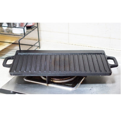 Non Stick Cast Iron Reversible Griddle Plate Ribbed Pan BBQ Grill