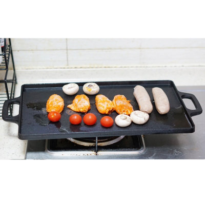 Non Stick Cast Iron Reversible Griddle Plate Ribbed Pan BBQ Grill