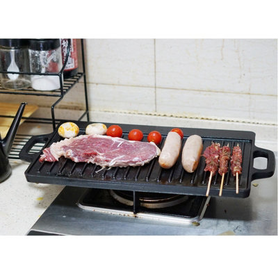 Non Stick Cast Iron Reversible Griddle Plate Ribbed Pan BBQ Grill - 5