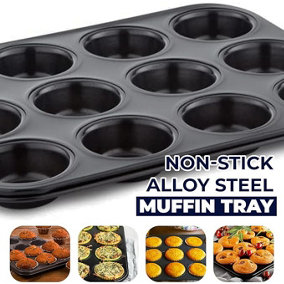 Non-Stick Muffin Tray 1 Pack Premium Coated Muffin Tin (35cm x 26cm x 4cm) Multipurpose 12-Cup Yorkshire Pudding Tray