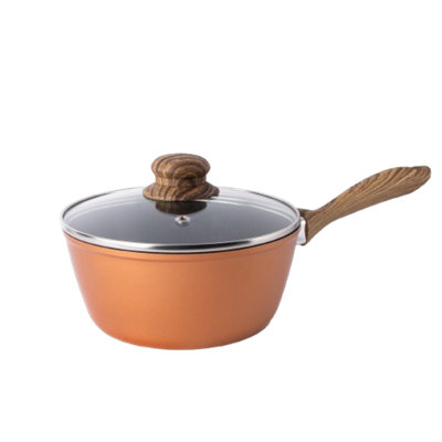 Non Stick Saucepan with Lid Induction Compatible 18cm Copper By Nuovva