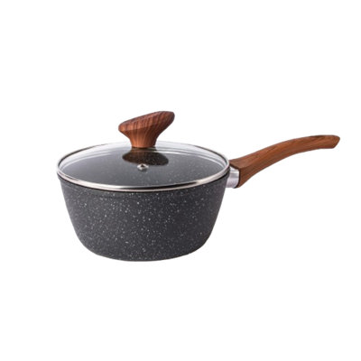 Non Stick Saucepan with Lid Induction Compatible 18cm Grey Granite By ...