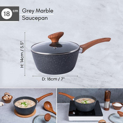 Non Stick Saucepan with Lid Induction Compatible 18cm Grey Granite By ...