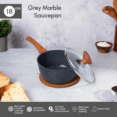 Non Stick Saucepan with Lid Induction Compatible 18cm Grey Granite By ...