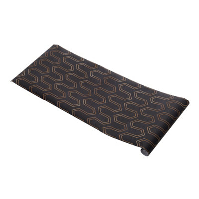 Non Woven Fabric Geometric Golden Strip Patterned Wallpaper Adhesive Wall Covering Paper 1.2m x 0.4m