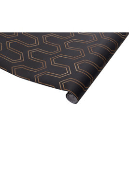 Non Woven Fabric Geometric Golden Strip Patterned Wallpaper Adhesive Wall Covering Paper 1.2m x 0.4m