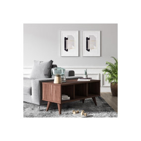 Nona Side Table with Storage Cabinet, 80 x 35 x 38 cm 3 Compartment Sofa End Table, Walnut