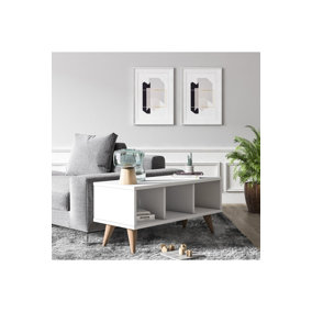 Nona Side Table with Storage Cabinet, 80 x 35 x 38 cm 3 Compartment Sofa End Table, White