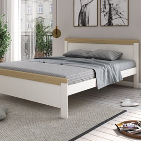 Noomi Carita Solid Wood Bed Kingsize - White & Oak