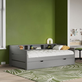 Noomi Enzo Wooden Day Bed With Trundle - Grey