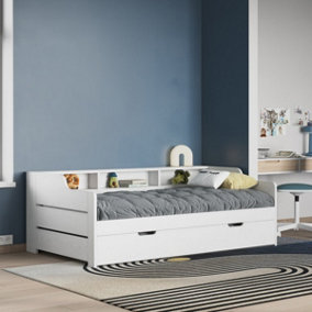 Noomi Enzo Wooden Day Bed With Trundle - White