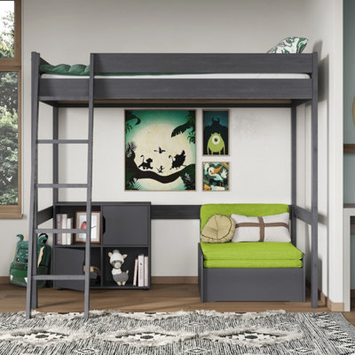 Noomi Small Double Tera High Sleeper With Green Futon - Grey