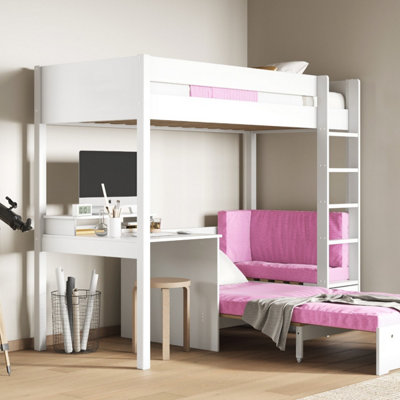 Noomi Tapio Wooden Highsleeper With Pink Futon - White