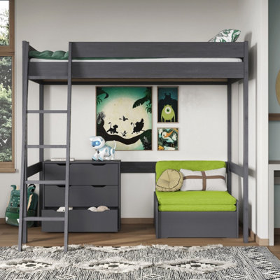 Noomi Tera High Sleeper With Green Futon - Grey