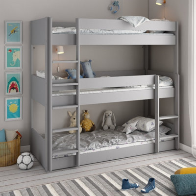 Noomi Triple Stak Solid Wood Bunk Bed - Grey