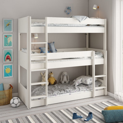 Noomi Triple Stak Solid Wood Bunk Bed - White | DIY at B&Q