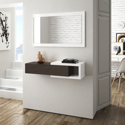 NOON Floating Hallway Shelf Storage Unit with Mirror White