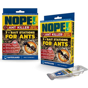 NOPE Ant Killer Bait Station (6 x 5g) Traps for Indoor & Outdoor. Eradicates Ants and their Colony & Nest