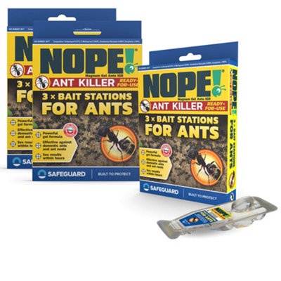 NOPE Ant Killer Bait Stations Box - 3 x 3 Pack - Traps for Indoor & Outdoor. Eradicates Ants and their Colony & Nest