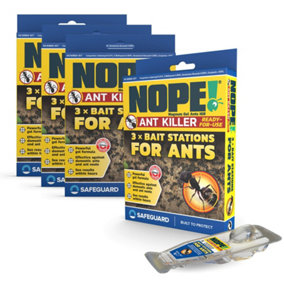 NOPE Ant Killer Bait Stations Box - 4 x 3 Pack - Traps for Indoor & Outdoor. Eradicates Ants and their Colony & Nest