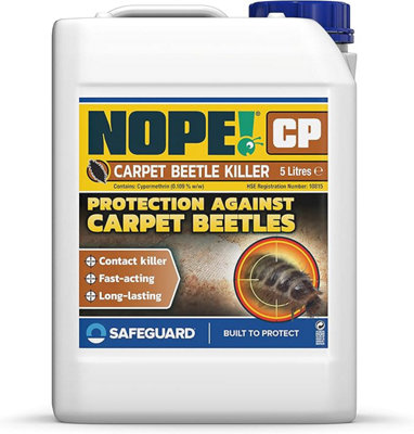 NOPE CP Carpet Beetle Killer - 5L - Fast Acting, Odourless and Stainless Carpet Beetle Treatment for home use. HSE Registered