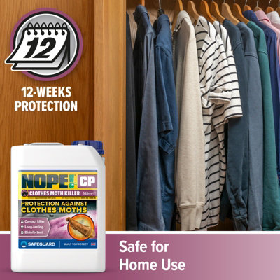 NOPE! CP Moth Killer Spray - Fast Acting, Odourless, Long-lasting Moth Repellent For Clothes, Home, Wardrobe, Room & Carpets. (5 Litres & Sprayer