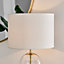 NORA Contemporary Clear Glass Table Lamp With Gold Chrome Details and White Shade Including A Rated Energy Efficient LED Bulb