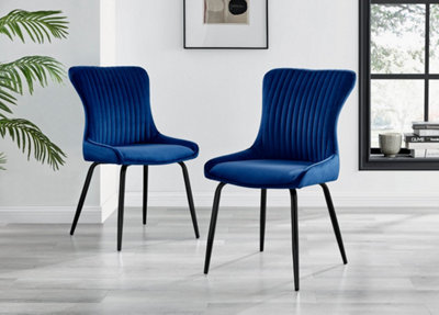 Nora Deep Padded Luxurious Dining Chairs Upholstered In Soft Blue Velvet With Black Legs (Set of 2)