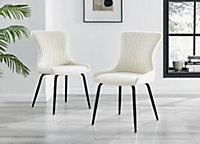 Nora Deep Padded Luxurious Dining Chairs Upholstered In Soft Cream Velvet With Black Legs (Set of 2)