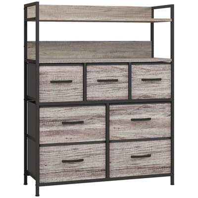 Norale 7-Drawer Fabric and Wood Chest Grey Wood-Effect, Steel Frame ...