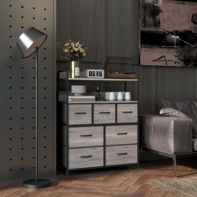 Norale 7-Drawer Fabric and Wood Chest Grey Wood-Effect, Steel Frame ...