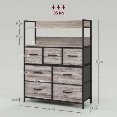 Norale 7-Drawer Fabric and Wood Chest Grey Wood-Effect, Steel Frame ...