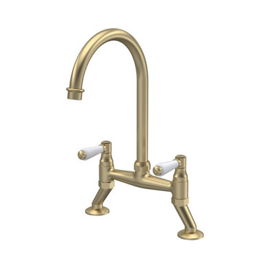Norbury Traditional Bridge Mixer Kitchen Tap with Lever Handles - Brushed Brass