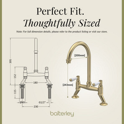 Norbury Traditional Bridge Mixer Kitchen Tap with Lever Handles - Brushed Brass