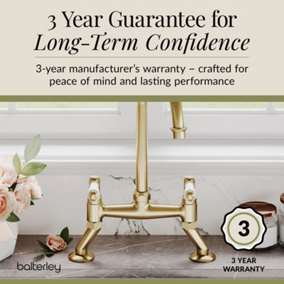 Norbury Traditional Bridge Mixer Kitchen Tap with Lever Handles - Brushed Brass