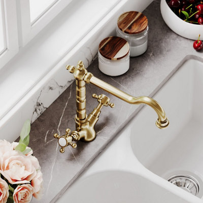 Norbury Traditional French Classic Mono Sink Mixer Tap - Brushed Brass